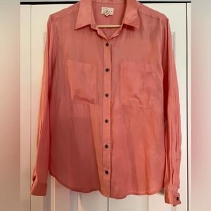 Levi's Button Front Silk Long Sleeve Pale Pink Blouse Tunic Western